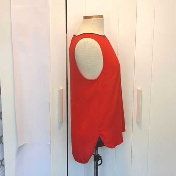 Red with Black Faux Leather Trim Tank Top by Twik by Simons - Picture 4 of 11